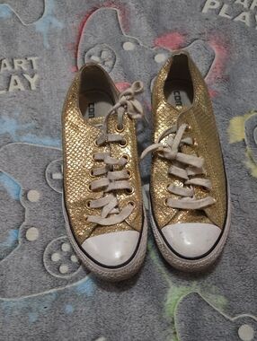Converse Gold Metallic Low-Top Sneakers with White Toe Caps